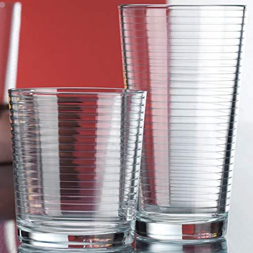 Le'raze Set of 8 Everyday Drinking Glasses - Includes 4 Tall Glass Cups -  16oz, and 4 Short Dof Rocks Glasses - 12oz