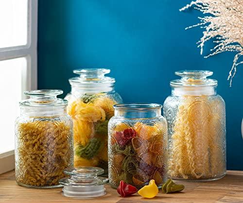 Set of 5 Square Canisters, Glass Kitchen Canister with Airtight Bamboo -  Le'raze by G&L Decor Inc