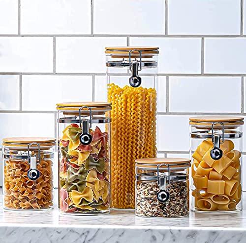 Food Storage Jars with Airtight Clamp Lids, Large Kitchen Canisters for  Flour, Cereal, Coffee, Pasta and Canning, Square Mason Jars 