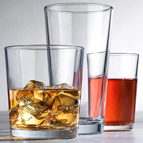 Home Essentials & Beyond Drinking glasses Set Of 16 8 Highball glasses (17  oz), 8 Rocks Whiskey glass cups (13 oz), Inner circul