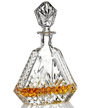 Crystal Liquor Whiskey and Wine Decanter Set. Triangular Decanter Bottle with Stopper