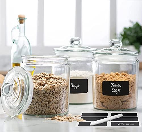Set of 2 Glass Cookie Jars + Labels & Marker - 1 Gallon Canister Sets for Kitchen Counter with Airtight Lids, Sugar Packet Holders Food Storage