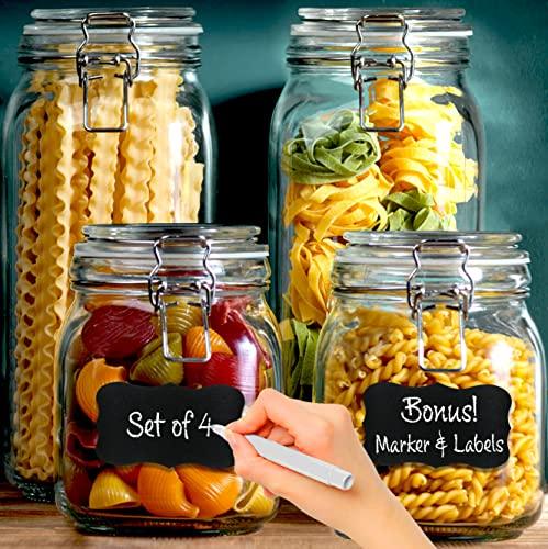 Canister Set of 5, Glass Kitchen Canisters with Airtight Bamboo Lid, G -  Le'raze by G&L Decor Inc