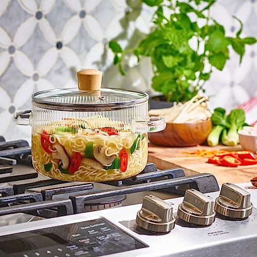 Le'raze Glass Cooking Pot with Lid - 2L(68oz) Heat Resistant Borosilicate  Glass Cookware Stovetop Pot Set - Simmer Pot with Cover Safe for Soup,  Milk, Baby Food