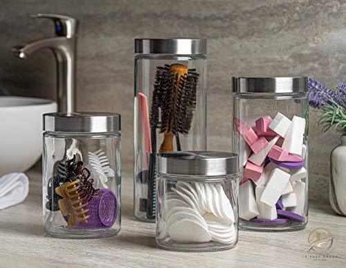 Clear Decorative Glass Jars with Lids Kitchen Bath Storage Canisters, Set  of 3