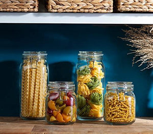 Food Storage Jars with Airtight Clamp Lids, Large Kitchen Canisters for  Flour, Cereal, Coffee, Pasta and Canning, Square Mason Jars
