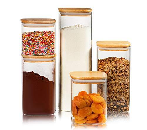 Labina Glass Storage Container Food Jars Kitchen Canister with Wood Lids and Screw Feature, 95 oz Wide Mouth Pantry Organization Glass Jar for Flour
