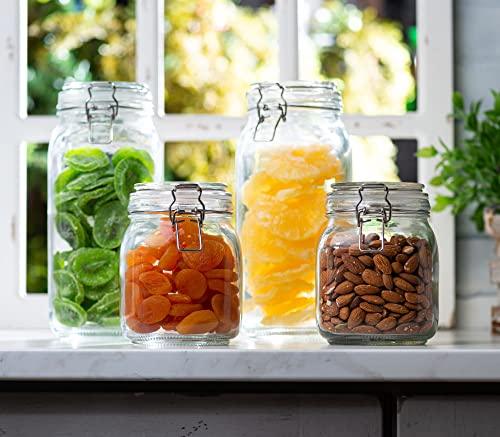 Set of 3 Glass Mason Jar with Lid (1 Liter) | Airtight Glass Storage  Container for Food, Flour, Pasta, Coffee, Candy, Dog Treats, Snacks & More  