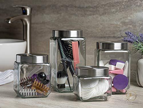 Sjenert Beautiful Glass Kitchen Canisters with Stainless Steel Lids, Food Sealed Storage Containers, Modern Style and Clean Kitchen Organization, Size