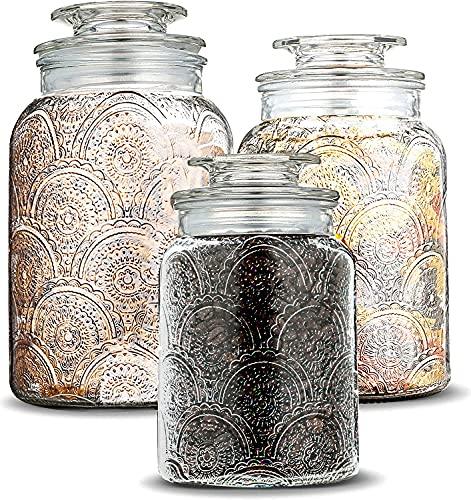 Glass cookie jars for kitchen counter,(3 Pack) 75 oz food storage cani -  Le'raze by G&L Decor Inc