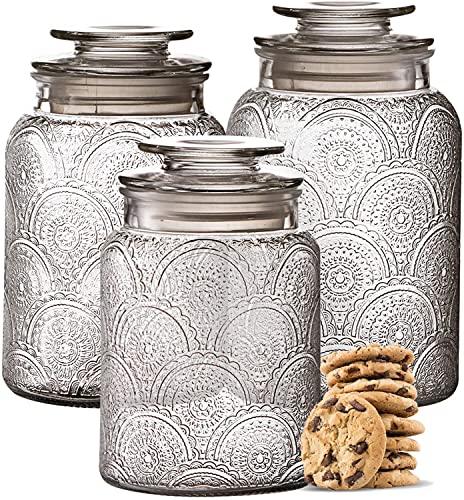 3pc Canister Sets for Kitchen Counter + Labels & Marker - Glass Cookie –  SHANULKA Home Decor