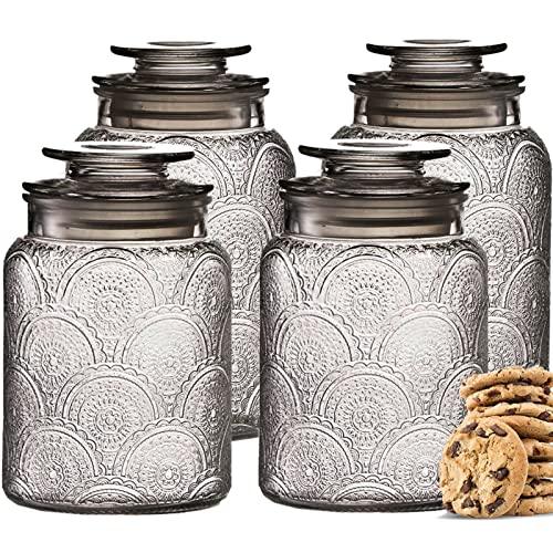 Food Storage Canister with Heart Shaped Ceramic Airtight Lid Rain Drop  Pattern Glass 3-Piece Canister Set for Kitchen Counter Kitchen Jars for  Counter