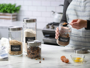 Estilo Glass Cookie Jars Apothecary Jars with Lids Includes Chalkboard Labels and Chalk Airtight GL