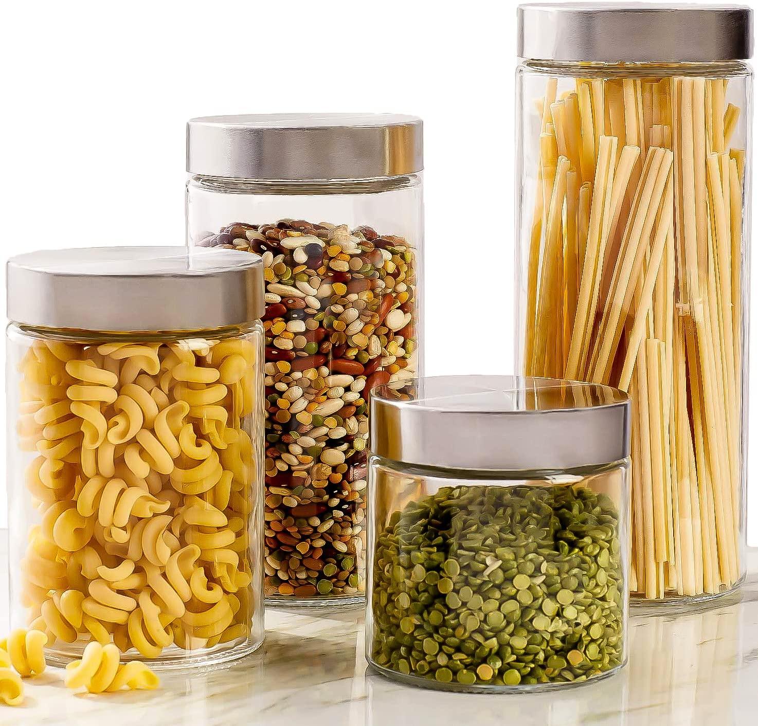 Glass Food Storage Jars with Airtight Lids - 4 Pack Square Mason Jars -  Le'raze by G&L Decor Inc