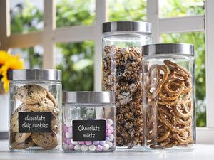 2pc Canister Set for Kitchen Counter + Labels & Marker - Glass Cookie -  Le'raze by G&L Decor Inc