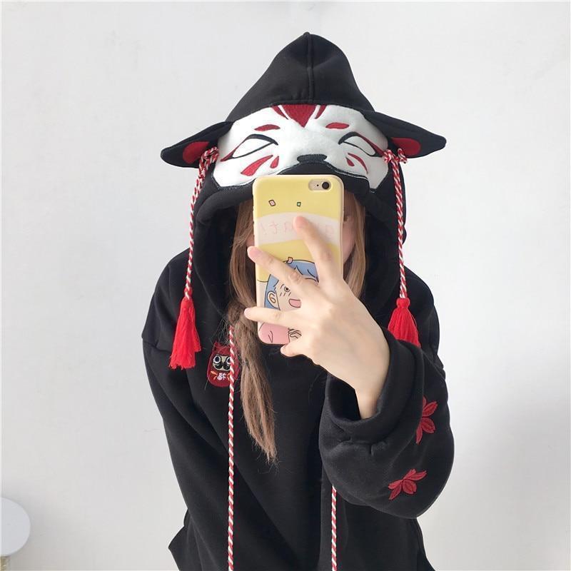 Japanese Fox Ear Hoodie Kitsune Hooded Sweatshirt Ju2467 - roblox kitsune shirt