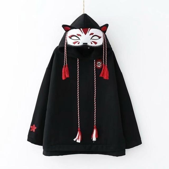 Japanese Fox Ear Hoodie Kitsune Hooded Sweatshirt Ju2467 - roblox kitsune mask outfit