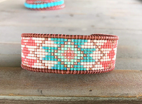 Turquoise bead loom bracelet – Handmade by Elyse