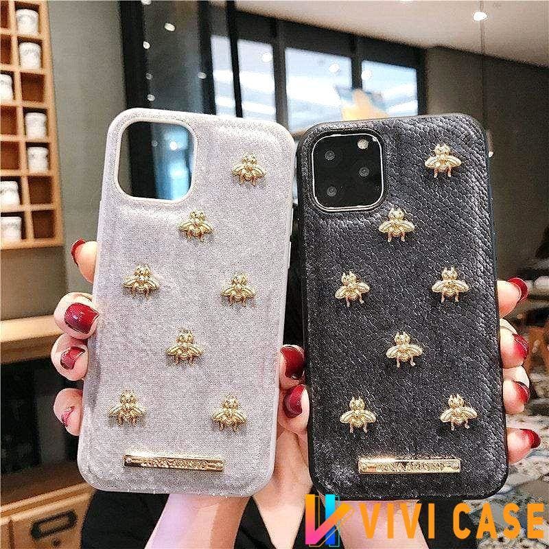 Gucci Style Classic Bee Leather Designer Iphone Case For Iphone 11 Pro Max X Xs Xs Max Xr 7 8 Plus