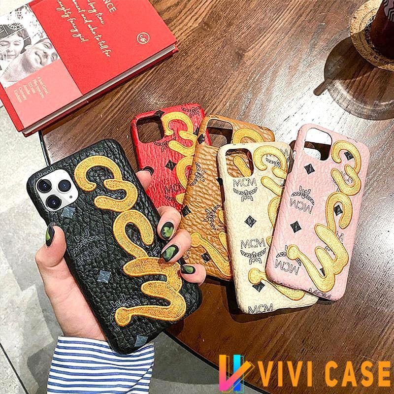 Mcm Style Genuine Leather Protective Designer Iphone Case For Iphone 12 Pro Max Mini