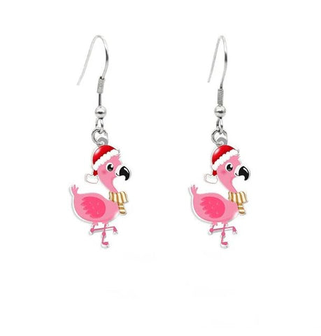 flamingo christmas earrings