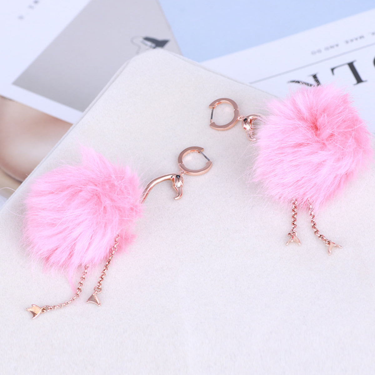 flamingo fur earrings