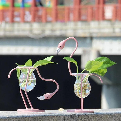 flamingo glass vase flower plants