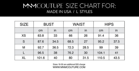 MNM COUTURE SIZING CHART