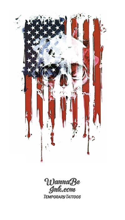 American Flag with Punisher Skull in White Best Temporary Tattoos  WannaBeInkcom