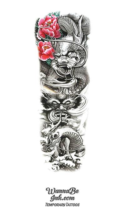 Oriental Half Sleeve Tattoo With Demon and Dragon  Adorned Tattoo