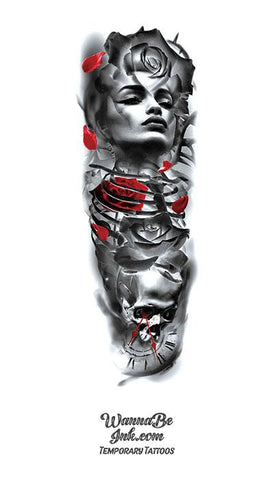 Monroe on Skull Temporary Tattoo Sleeve