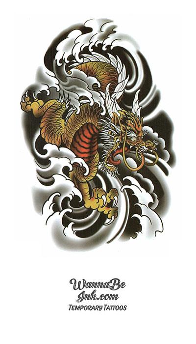 Vector Illustration Of A Chinese Golden Dragon Tattoo With Golden Japanese  Dragon Royalty Free SVG Cliparts Vectors And Stock Illustration Image  110104245