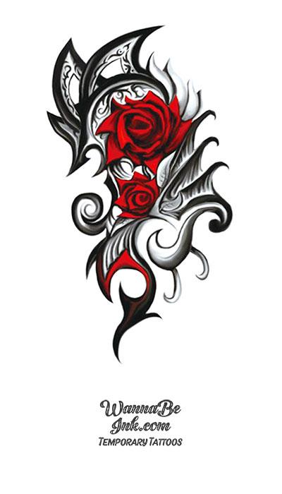 Dragon with Red Rose Tattoo Sticker Realistic Fox Snake Sword Geometric  Temporary Tattoo For Women Fake Chains Black TatooTemporary Tattoos   AliExpress