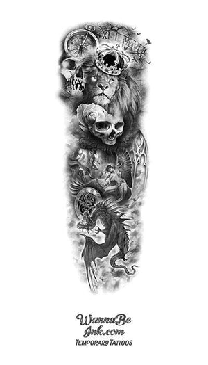 skull and roses tattoo sleeve