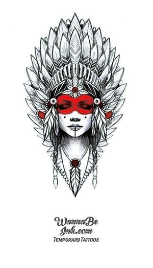 Feathered Headdress with Red Eye Covering Best Temporary Tattoos ...