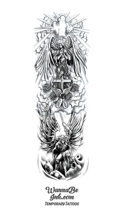 Black and Gray Cross  Angel Wings with Dog Tags Dawg House Tattoos Athens  GA  Black and grey tattoos for men Black and grey tattoos Home tattoo