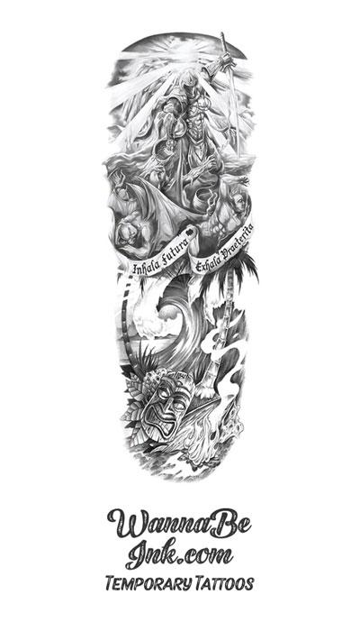 angels vs demons tattoo half sleeve