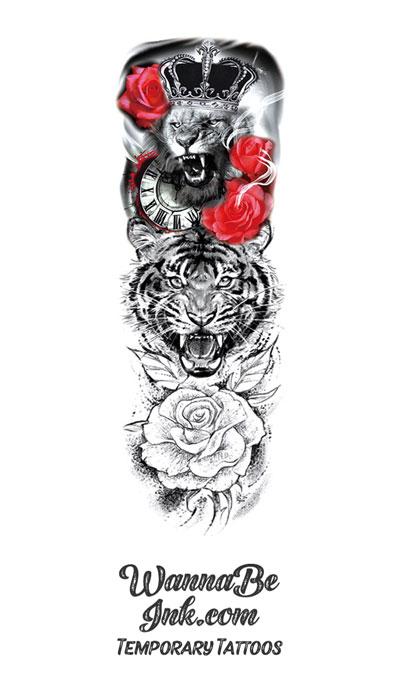Oottati 8 Sheets Black Rose Eye Lion Compass Moon Clock Tree Dragon Skull  Owl Flower Leopard Arm Temporary Tattoo  Amazoncomau Beauty