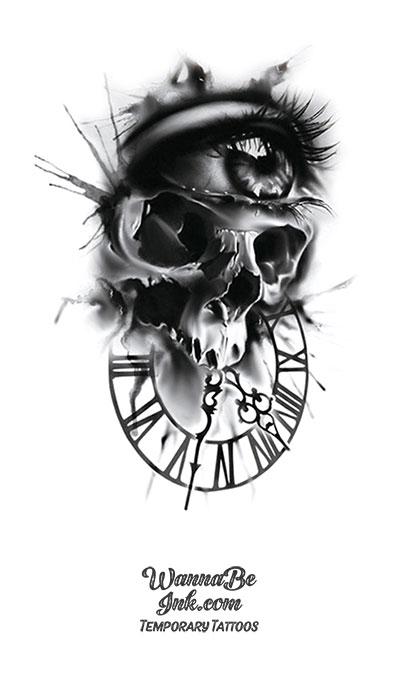 Skull in Goggle and Clock Best Temporary Tattoos| WannaBeInk.com