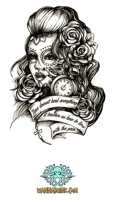 Chicano Tattoo Girl Stock Illustration - Download Image Now - Skull, Human  Face, Sensuality - iStock