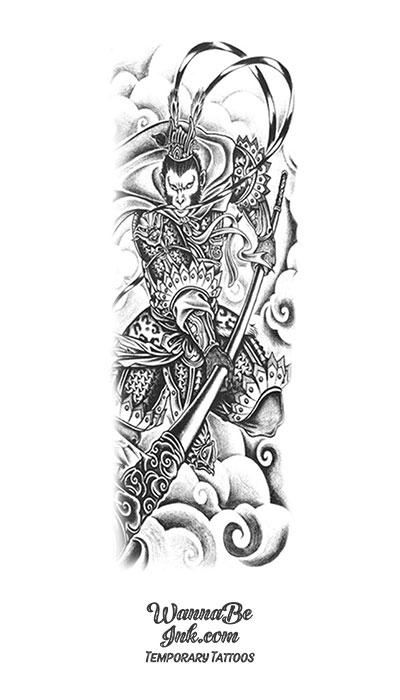 Sun Wukong Monkey King With Staff Temporary Sleeve Tattoos Wannabeink Com