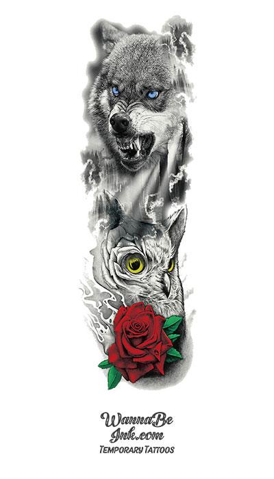 Jeweled Wolf and Red Rose Best temporary Tattoos WannaBeInkcom