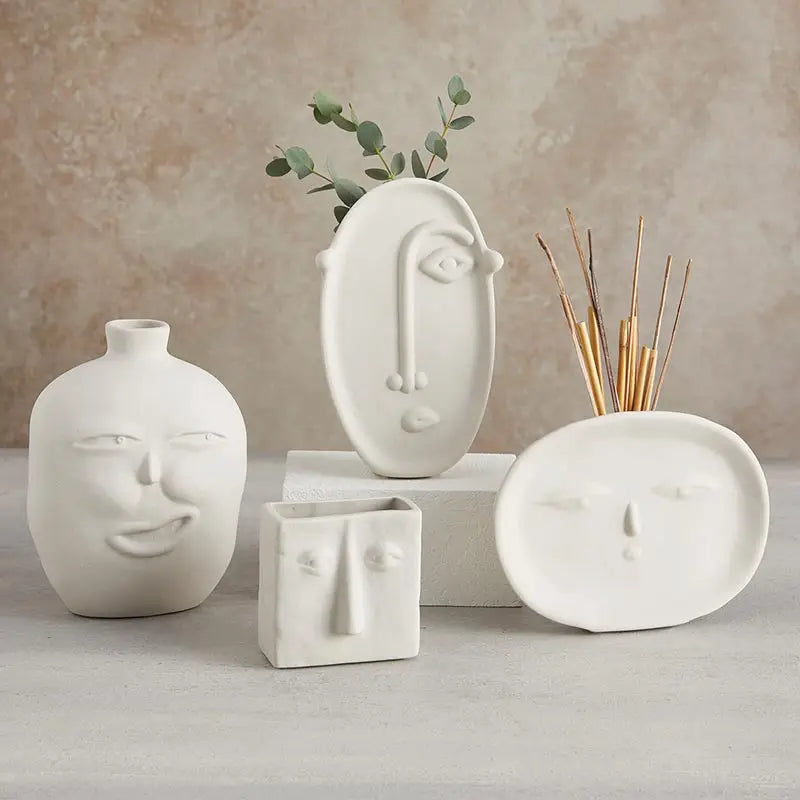 Tall Face Ceramic Pot