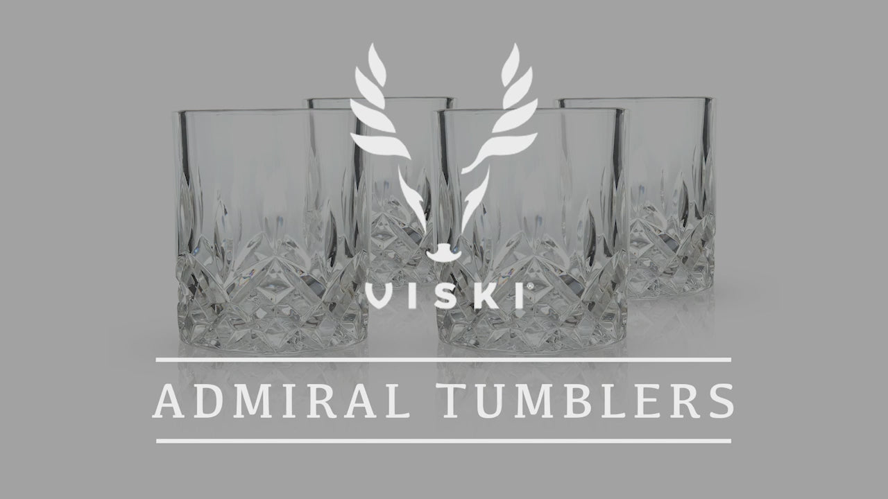 Viski Admiral Crystal Whiskey Tumblers Set Of 4 Premium Crystal Clear Glass Classic Lowball 4969