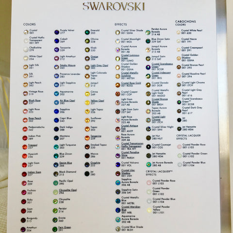 Swarovski Crystal Colour Chart 2015