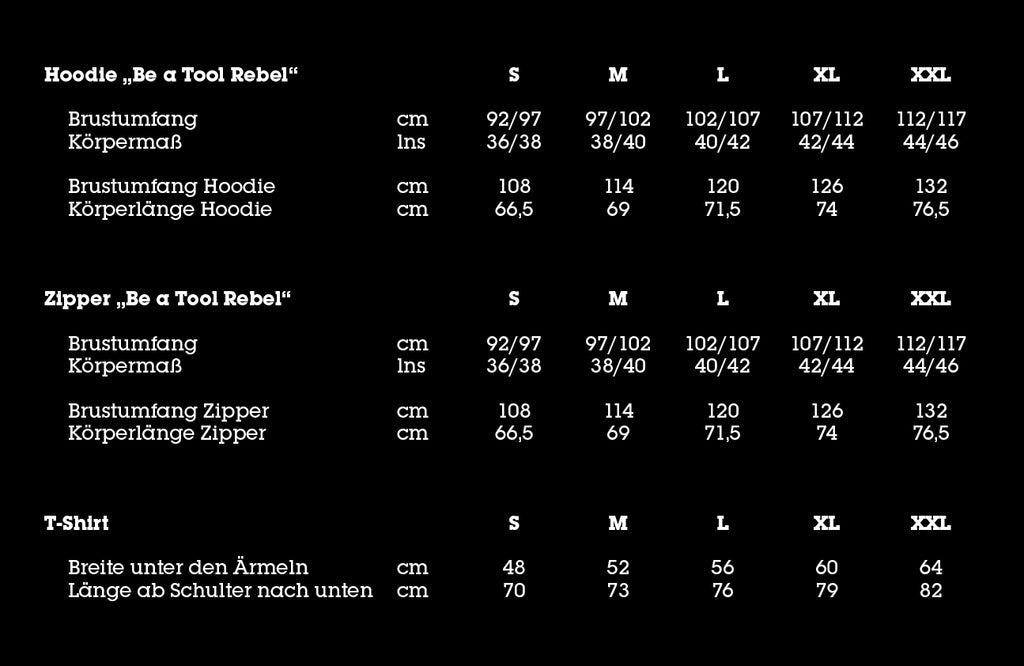 Wera merchandise size charts