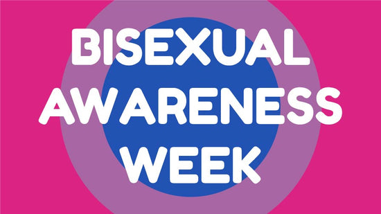 The test reads Bisexual Awareness Week in white on a roundel based on the colours of the Bisexual Pride flag