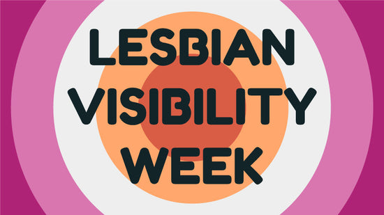 Image with a circulr version of the Lesbian flag and the text Lesbian Visibility Week