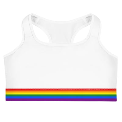 Gender Fluid Pride Flag Trim Sports Bra (White)