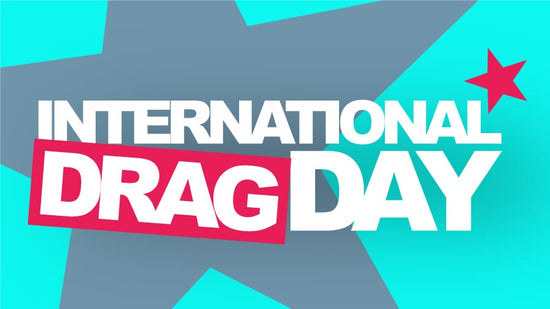 International Drag Day logo in white on a cyan coloured background